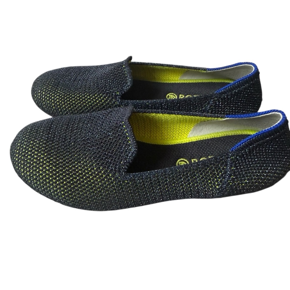 Rothys The Loafer Metallic Lattice Blue Lime Green Flats  Kids Size 2